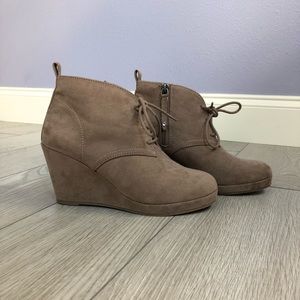 Microsuede Wedge Lace Up Booties